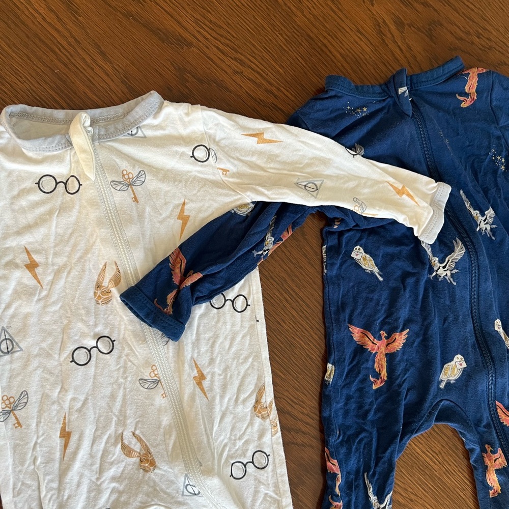 Two Kyte Baby Harry Potter footies double zip Jammies like new 3-6 months